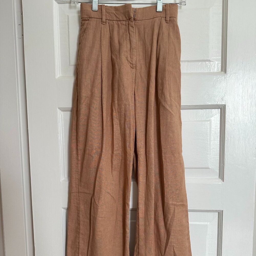 Abercrombie & Fitch Linen-Blend Tailored Wide Leg Pant, XS Short, Brown